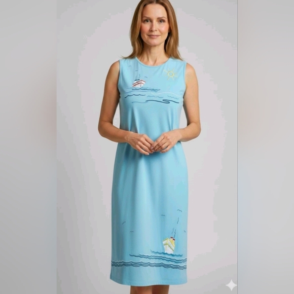 Michael Simon Lite Women's Maxi Dress Cruise Ship Embroidery Size PL - Picture 1 of 12